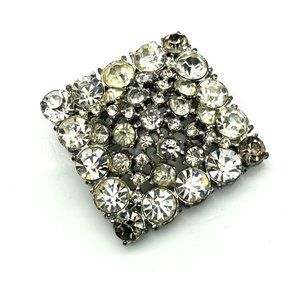 Fabulous Vintage Clear Chaton Statement Brooch, Bold Square in Silver Tone